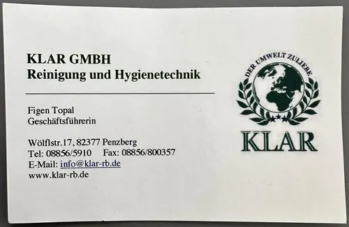Visitenkarte 1999 – KLAR GmbH, Figen Topal