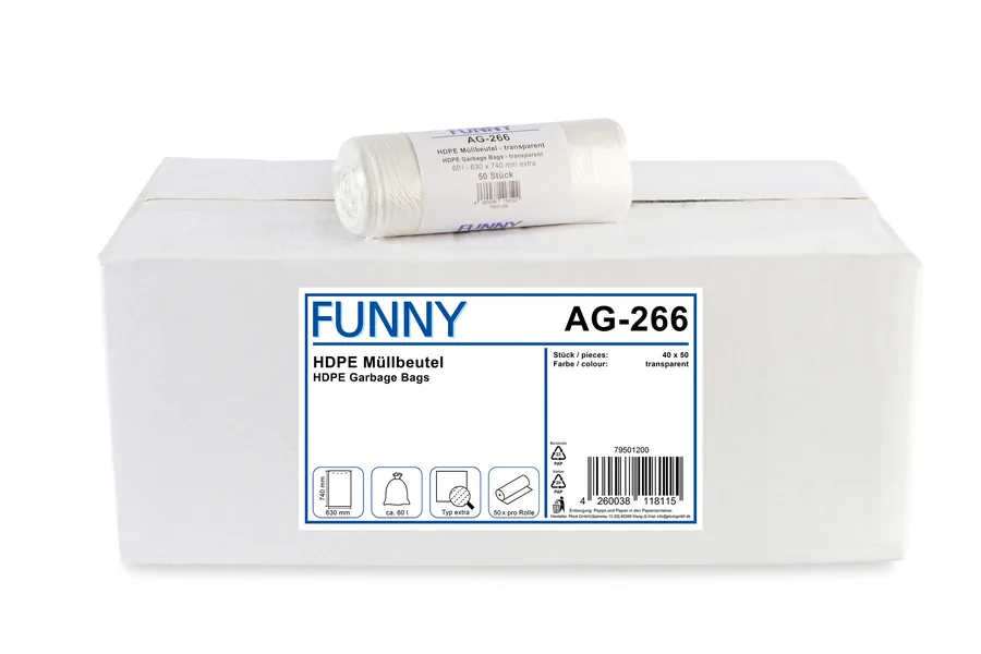 HDPE Müllbeutel, extra, natur, 60 l, 630 x 740 mm, 2.000 Stück