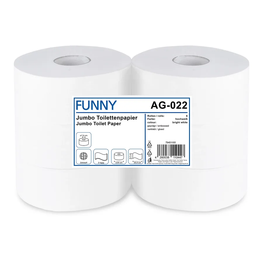 Jumbo-Toilettenpapier, 2-lagig, Ø 25 cm, Zellstoff, 6 Rollen
