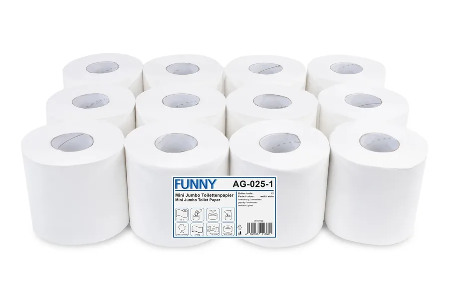 Jumbo-Toilettenpapier MINI, 2-lagig, Ø 15,2 cm, Zellstoff, 12 Rollen, - Centerfeed