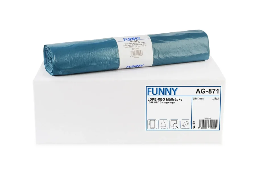 LDPE-Regenerat Müllsäcke, blau, Typ 60, 120 l, 700 x 1.100 mm, 250 Stück