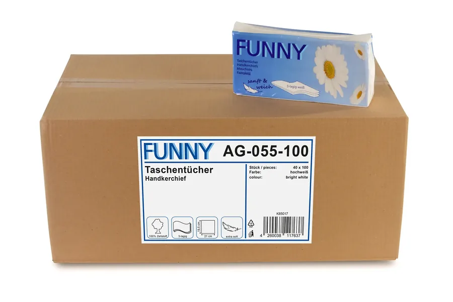 Taschentücher, 3-lagig, Zellstoff hochweiß, lose, 40x100er Packs